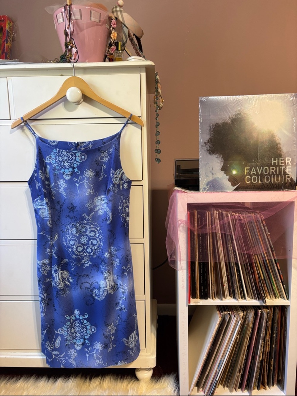 Vintage Y2K 90s Floral Print
Dress Glitter Blue Paisley Iconic
